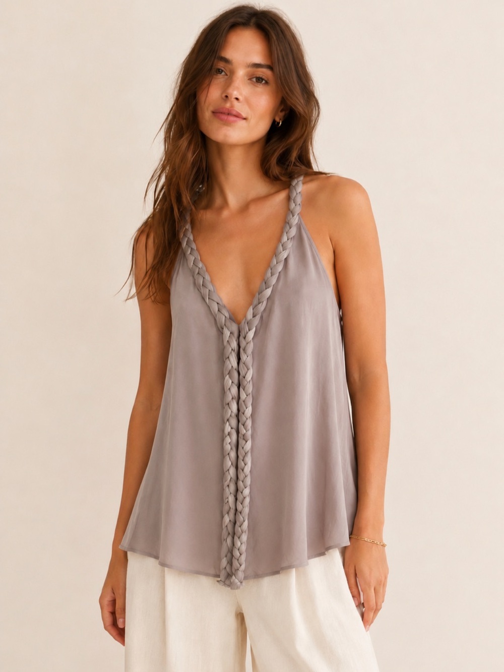 Armani Exchange Gray Braided Halter Tank Top S Flowy Silky